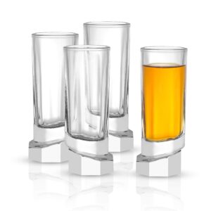 joyjolt aqua vitae shot glass set of 4. crystal shot glasses, round clear shot glasses set with octagon base. 1 – 2 oz cups for tequila, limoncello, vodka or aperitif. fun christmas gifts