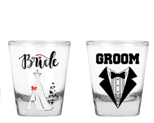 wedding shot glasses - bride and groom - groom drinking team - wedding 2 oz - bachelor party favors (bride groom)