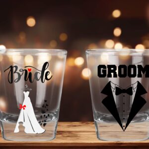 Wedding Shot Glasses - Bride and Groom - Groom Drinking Team - Wedding 2 oz - Bachelor Party Favors (Bride Groom)