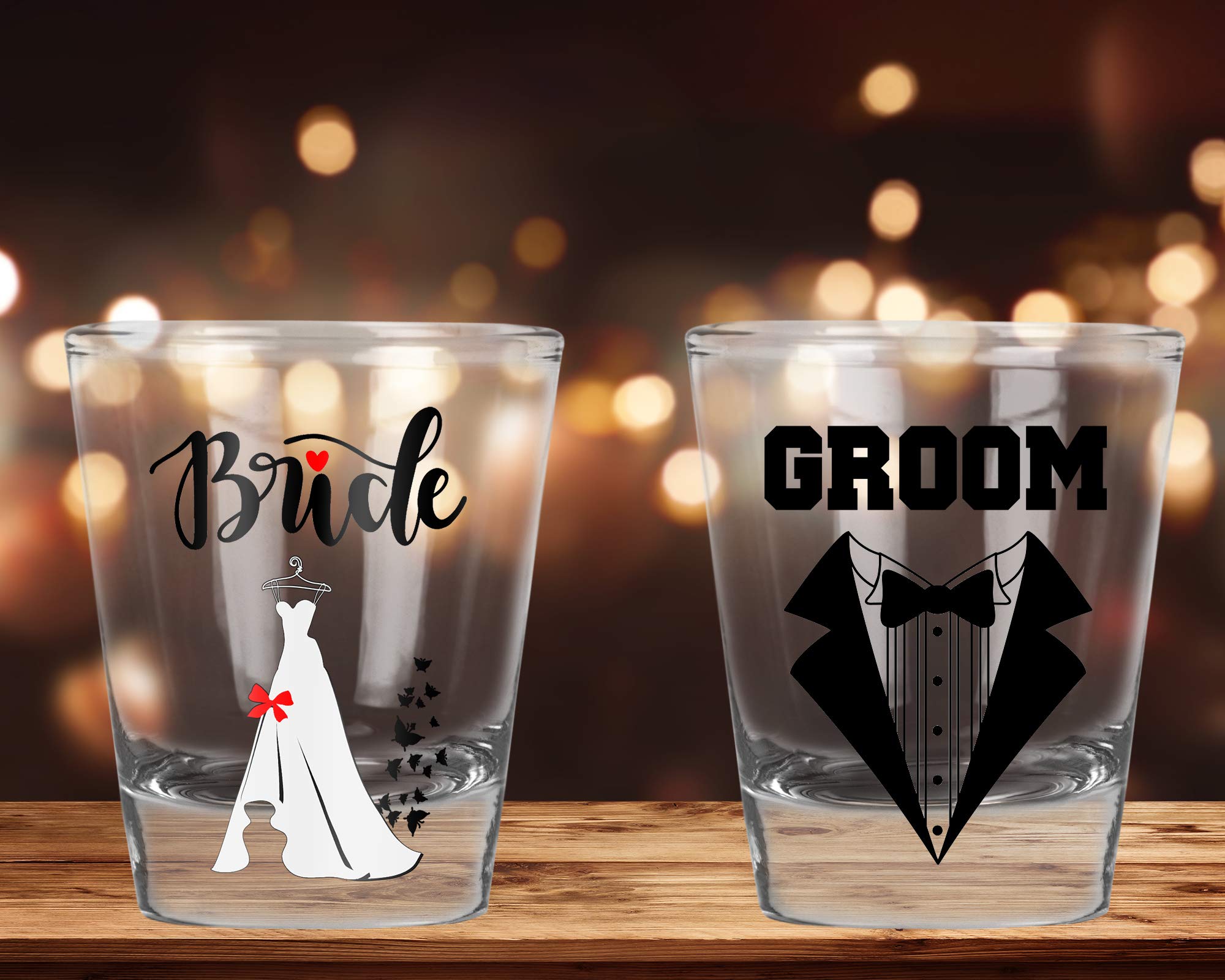 Wedding Shot Glasses - Bride and Groom - Groom Drinking Team - Wedding 2 oz - Bachelor Party Favors (Bride Groom)