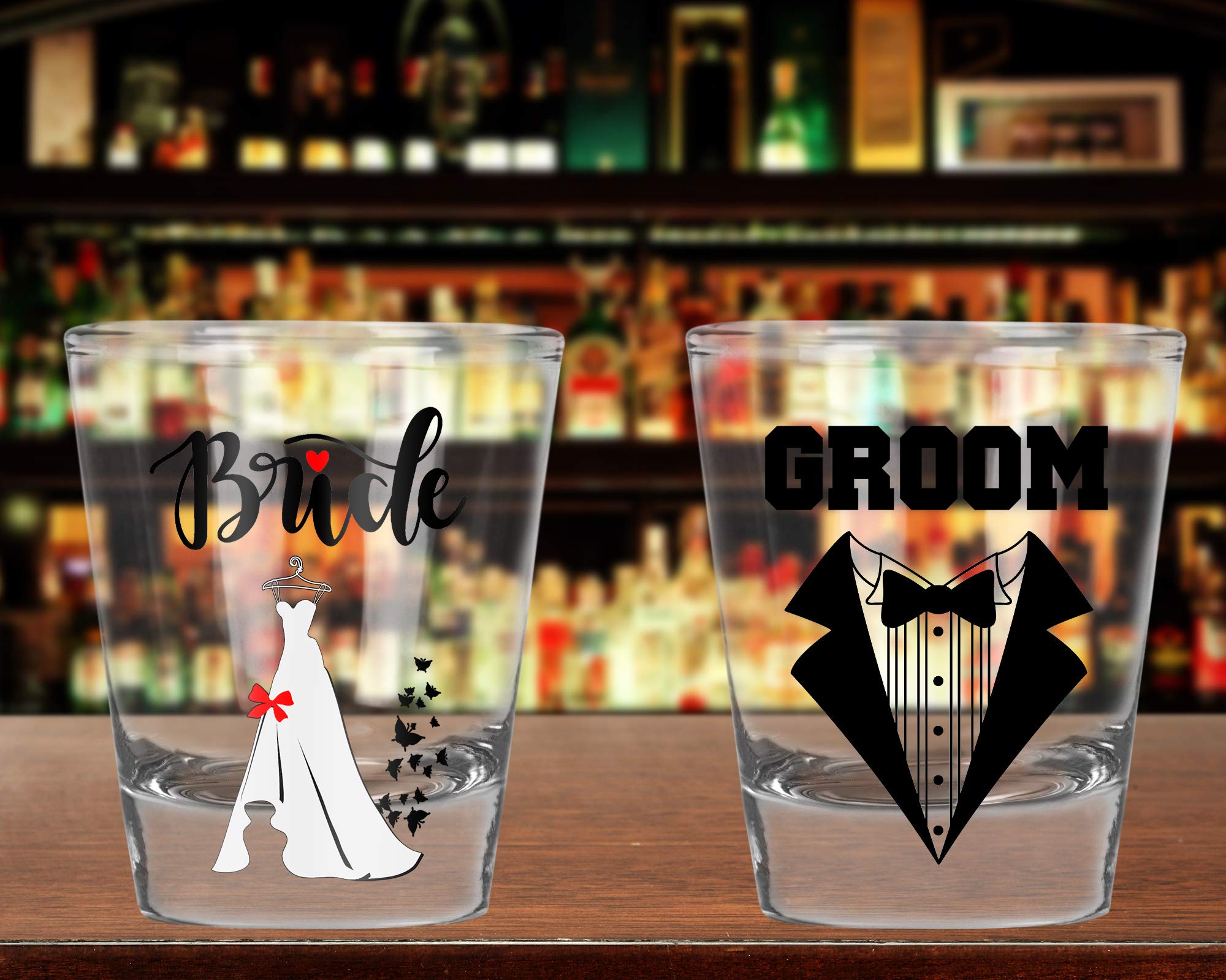 Wedding Shot Glasses - Bride and Groom - Groom Drinking Team - Wedding 2 oz - Bachelor Party Favors (Bride Groom)