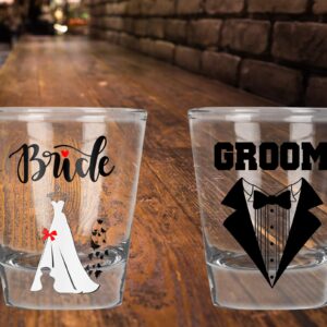 Wedding Shot Glasses - Bride and Groom - Groom Drinking Team - Wedding 2 oz - Bachelor Party Favors (Bride Groom)