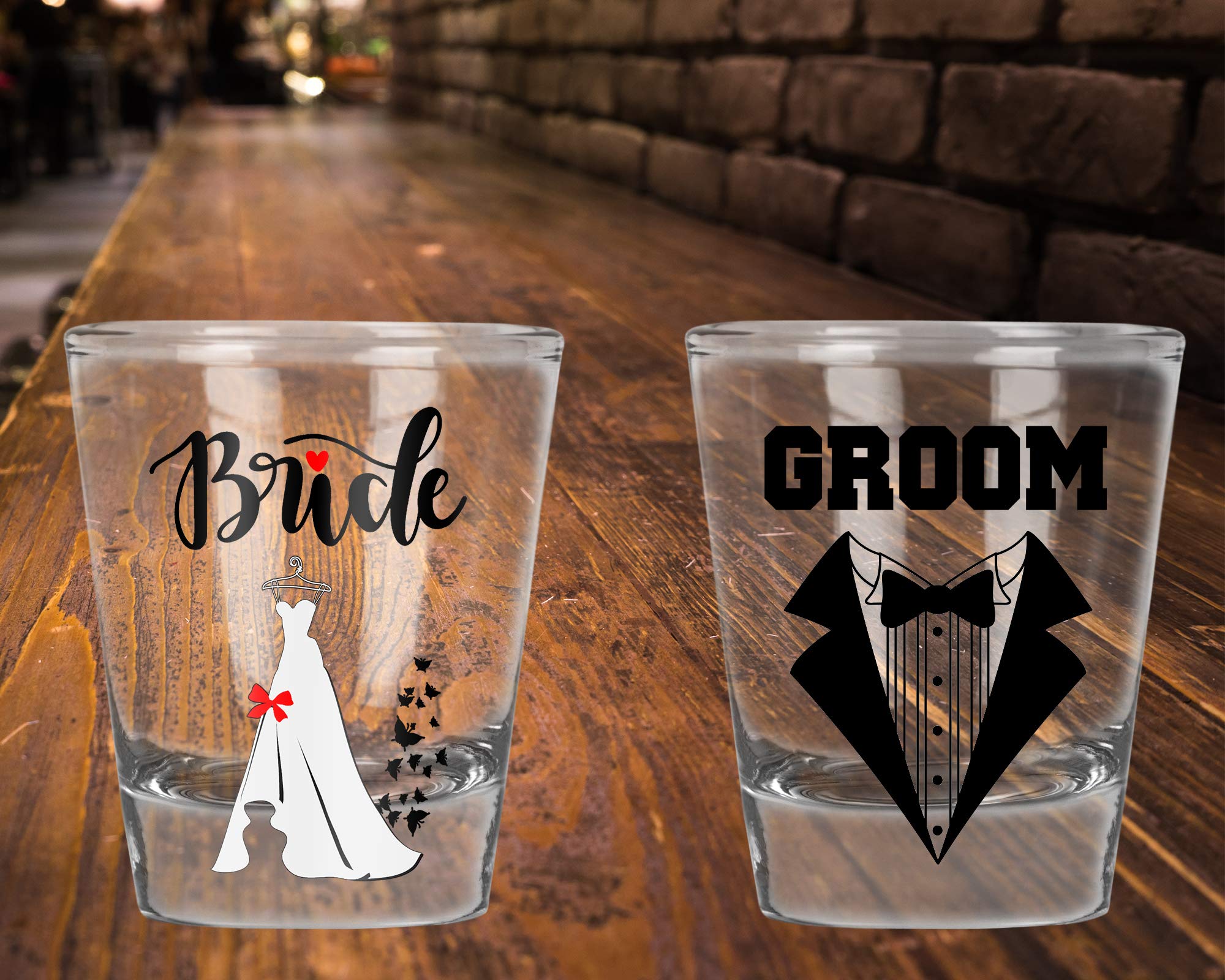 Wedding Shot Glasses - Bride and Groom - Groom Drinking Team - Wedding 2 oz - Bachelor Party Favors (Bride Groom)