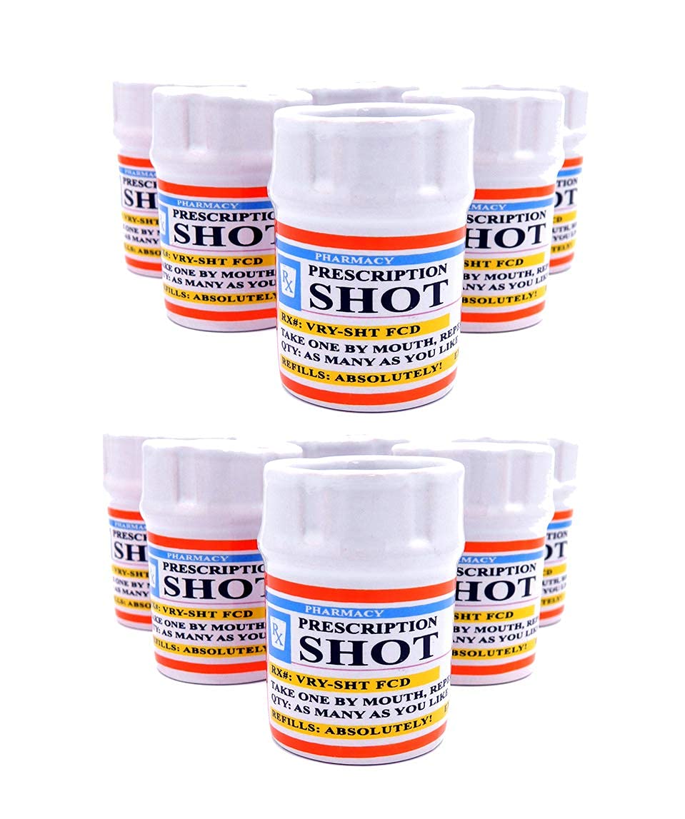 Shot Glasses Set of 12 - Prescription Pill Bottle Shot Glass 2 oz Rx Unique Funny Novelty Shots for Men, Great Gag Gifts Shot Glasses for Vodka, Whiskey, Tequila, Espresso, Secret Santa (12 Pack)