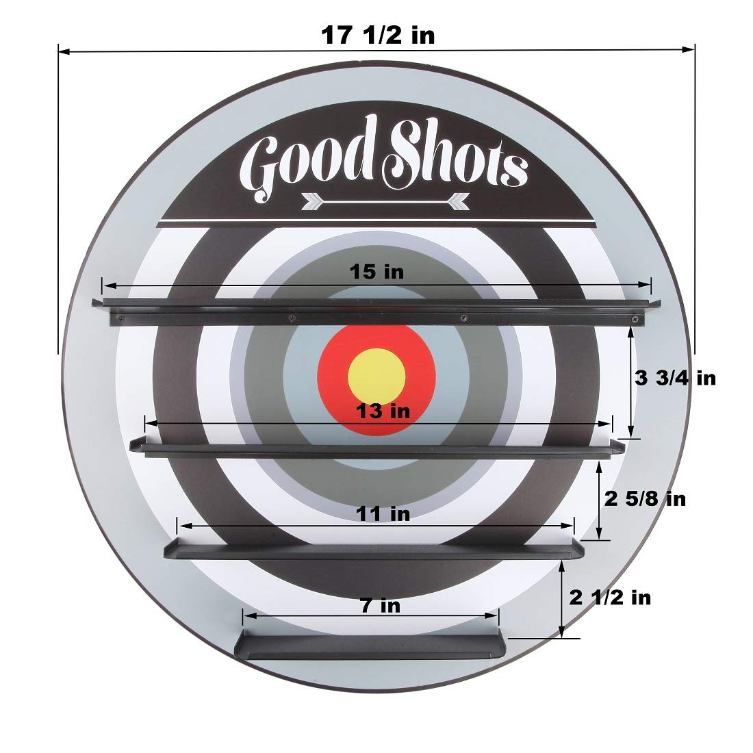 Lily’s Home Bullseye Archery Sports Inspired Shot Glass Wall Display Shelf | Shot Glasses Not Included | 17.5 Inch