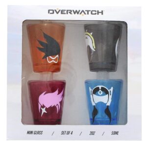 Overwatch Character Shot Glass 4-Pack, Color: Tracer, D.Va, Mercy, and Symmetra