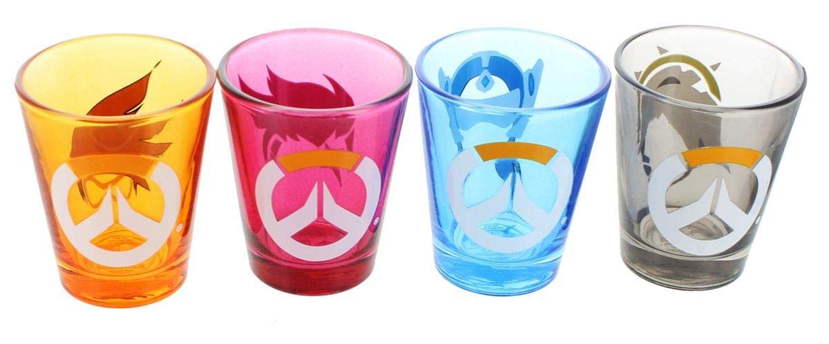 Overwatch Character Shot Glass 4-Pack, Color: Tracer, D.Va, Mercy, and Symmetra