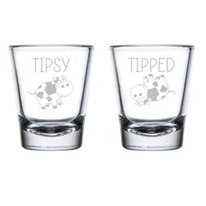mip set of 2 shot glasses 1.75oz shot glass tipsy tipped cow funny gift