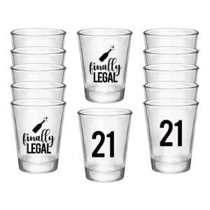 finally legal 21st birthday party shot glass - set of 12, 1.75oz black and clear 21st birthday shot glasses, perfect for birthday parties, birthday decorations