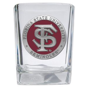 heritage pewter florida state university square shot glass | hand-sculpted 1.5 ounce shot glass | intricately crafted metal pewter alma mater inlay