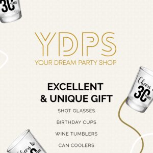 Cheers to 30 Years, 30th Birthday Party Shot Glasses Set of 12, 1.75oz 30th Birthday Glass Shot Glasses with Black Dirty Thirty Print, Perfect for Birthday Parties, Birthday Decorations