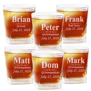 set of 1, 4, 5 and more custom personalized whiskey rocks glasses for bachelor party - engraved square rocks glass gifts for groom, groomsman - 3-lines style (6)