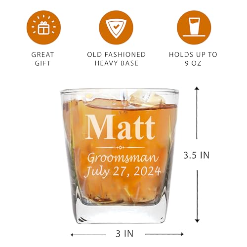 Set of 1, 4, 5 and More Custom Personalized Whiskey Rocks Glasses for Bachelor Party - Engraved Square Rocks Glass Gifts for Groom, Groomsman - 3-Lines Style (6)