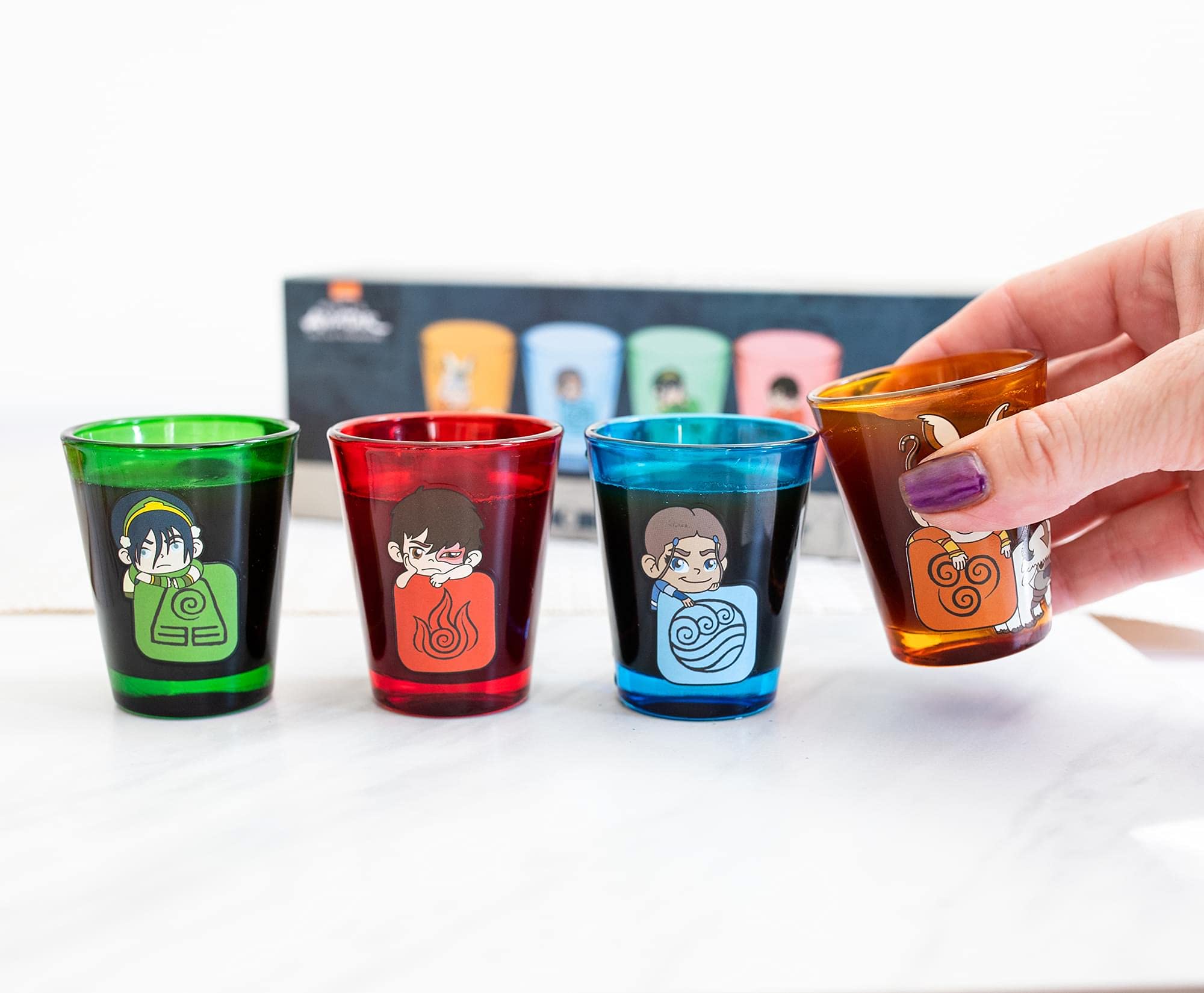 Surreal Entertainment Avatar: The Last Airbender Chibi Characters 2-Ounce Shot Glasses | Set of 4