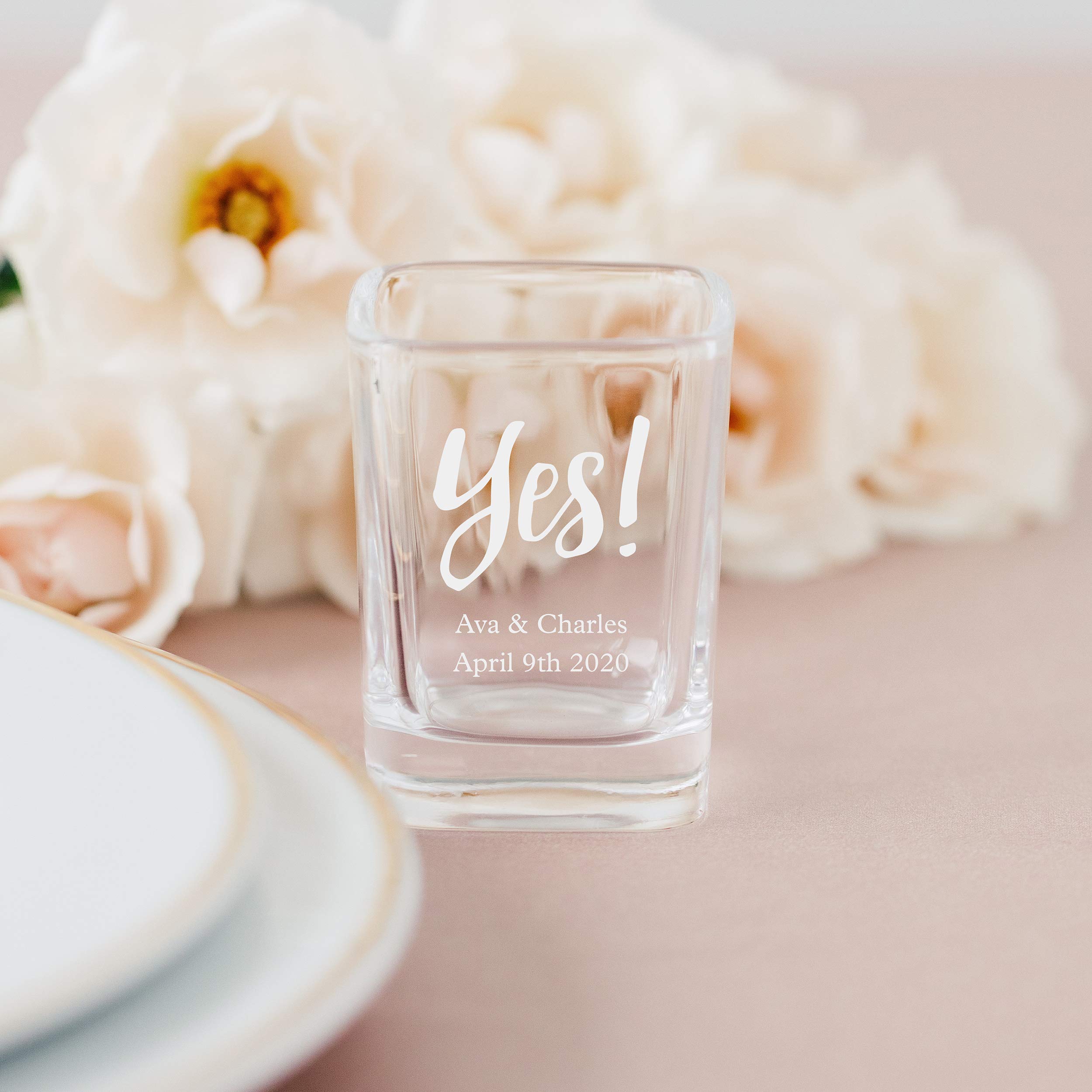 WEDDINGSTAR Personalized 2oz Square Shot Glass Customizable Full Color Print - 24 pack