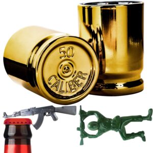 50 cal shot glass,army men bottle opener,army gift for men in military,green army bottle opener,sergeant gifts army,army themed gifts,shot accessories drinking,cool shot glasses for men