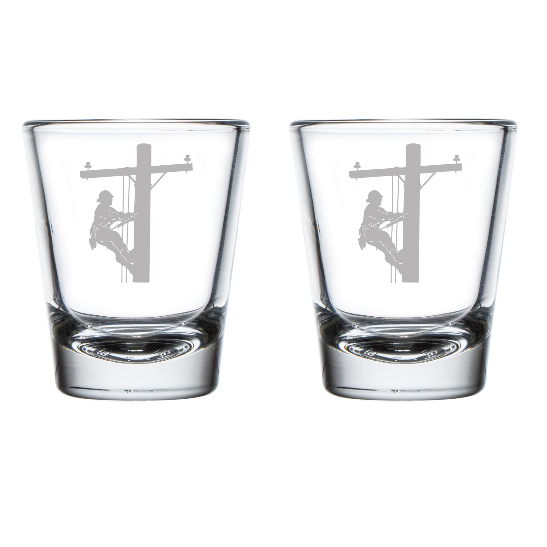 Set of 2 Shot Glasses 1.75oz Shot Glass Lineman Electric Pole Climber