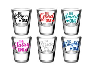 onebttl funny bachelorette gift for bride, birde tribes gifts, the bride one, the sassy one, gifts for bachelorette party, hen night, bride-to-be, shot glass 6 pcs pack 1.5oz (45ml)