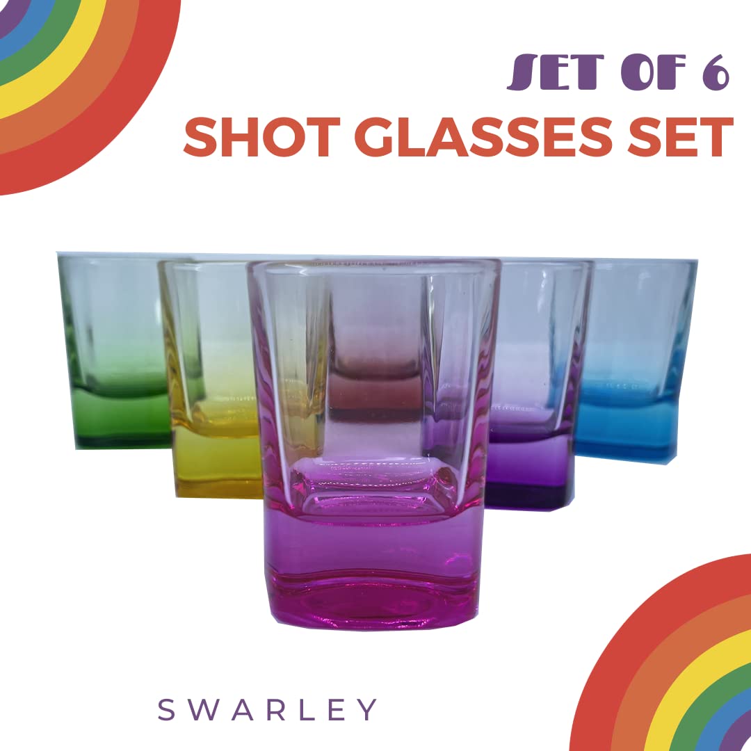 SWARLEY Shot Glasses Set - Cute Shot Glasses | Mini Shot - Tequila Glasses - Vasos de Chupito, Crystal Shot Glasses - Espresso Shot Glass - Colored Glass - Neon Shot (Multi Color) (6 pieces)