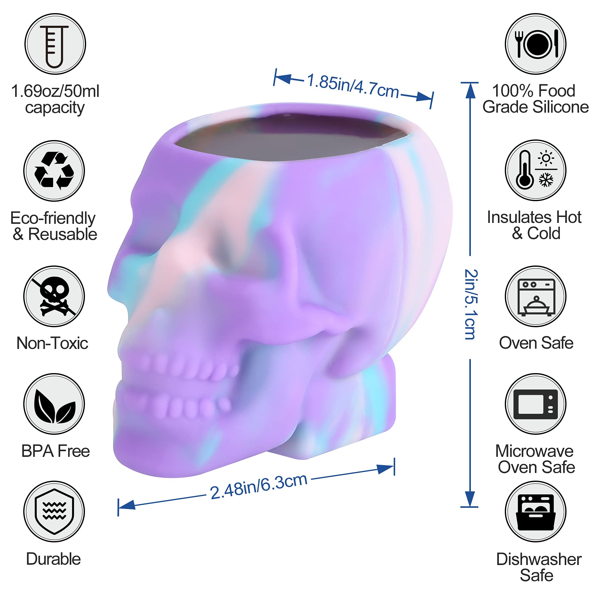 Shot Glasses Bulk Cool Shot Glasses Funny Tequila Cute Shot Glasses Skull Silicone Shot Glasses Unique Fun Shots for Party Shot Glasses Set of 6 Drinking Set for Men Women 1.69oz/50ml Tie-Dye Variety