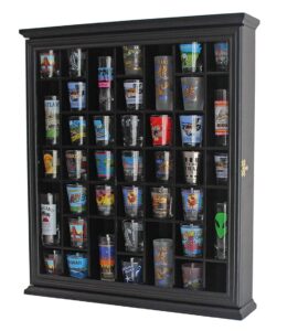 41 shot glass display case holder bar collection cabinet wall rack shadow box with glass door black