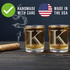 2pk Etched Monogram 2.5oz Shot Glasses (Letter K) A-Z Personalized shot glass, Custom shot glasses, Set of two Shot Glasses, Initial Birthday Gift shot glass Cute