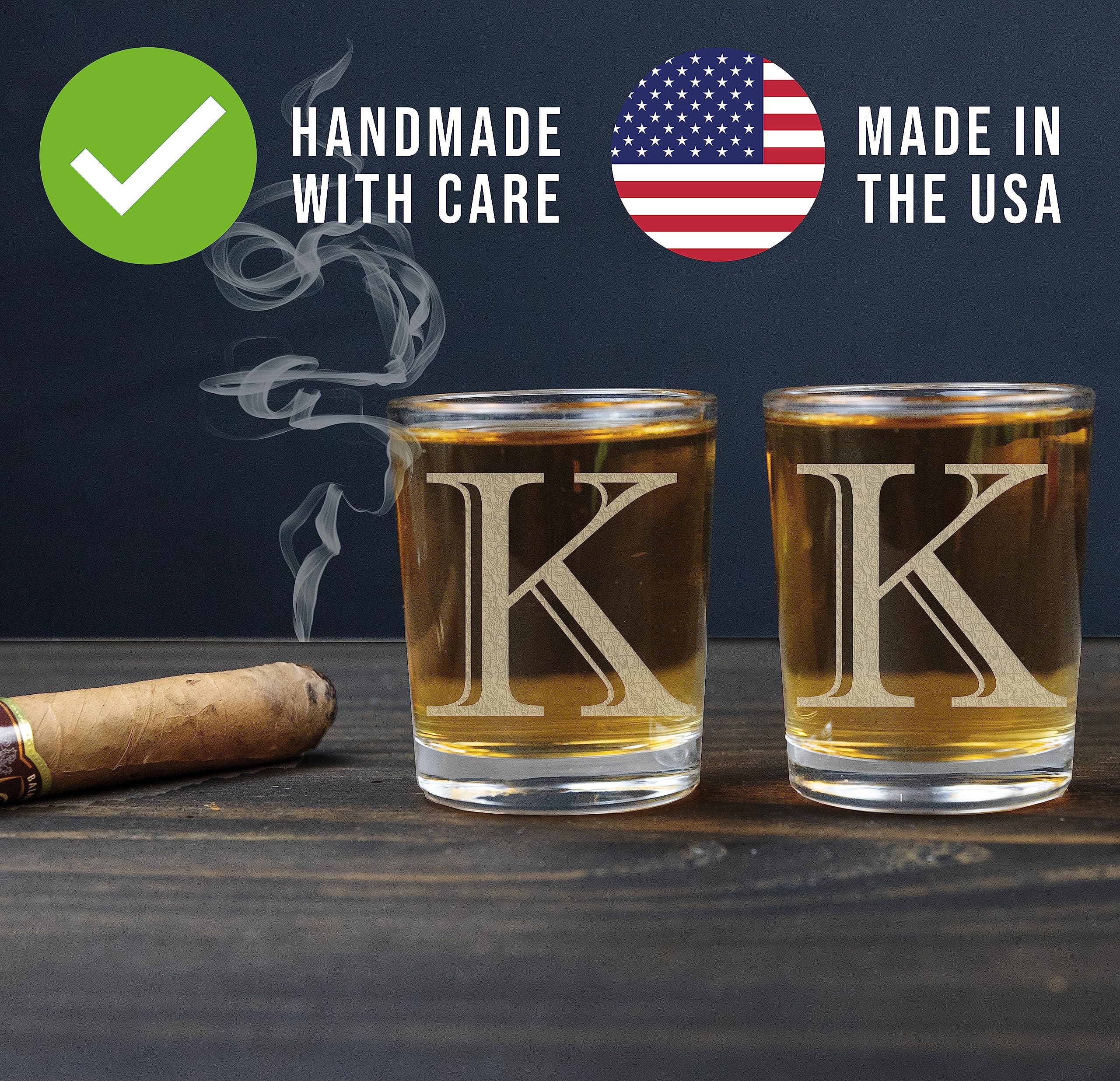 2pk Etched Monogram 2.5oz Shot Glasses (Letter K) A-Z Personalized shot glass, Custom shot glasses, Set of two Shot Glasses, Initial Birthday Gift shot glass Cute