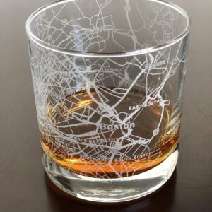 Rocks Whiskey Old Fashioned 11oz Glass Urban City Map Boston Massachusetts