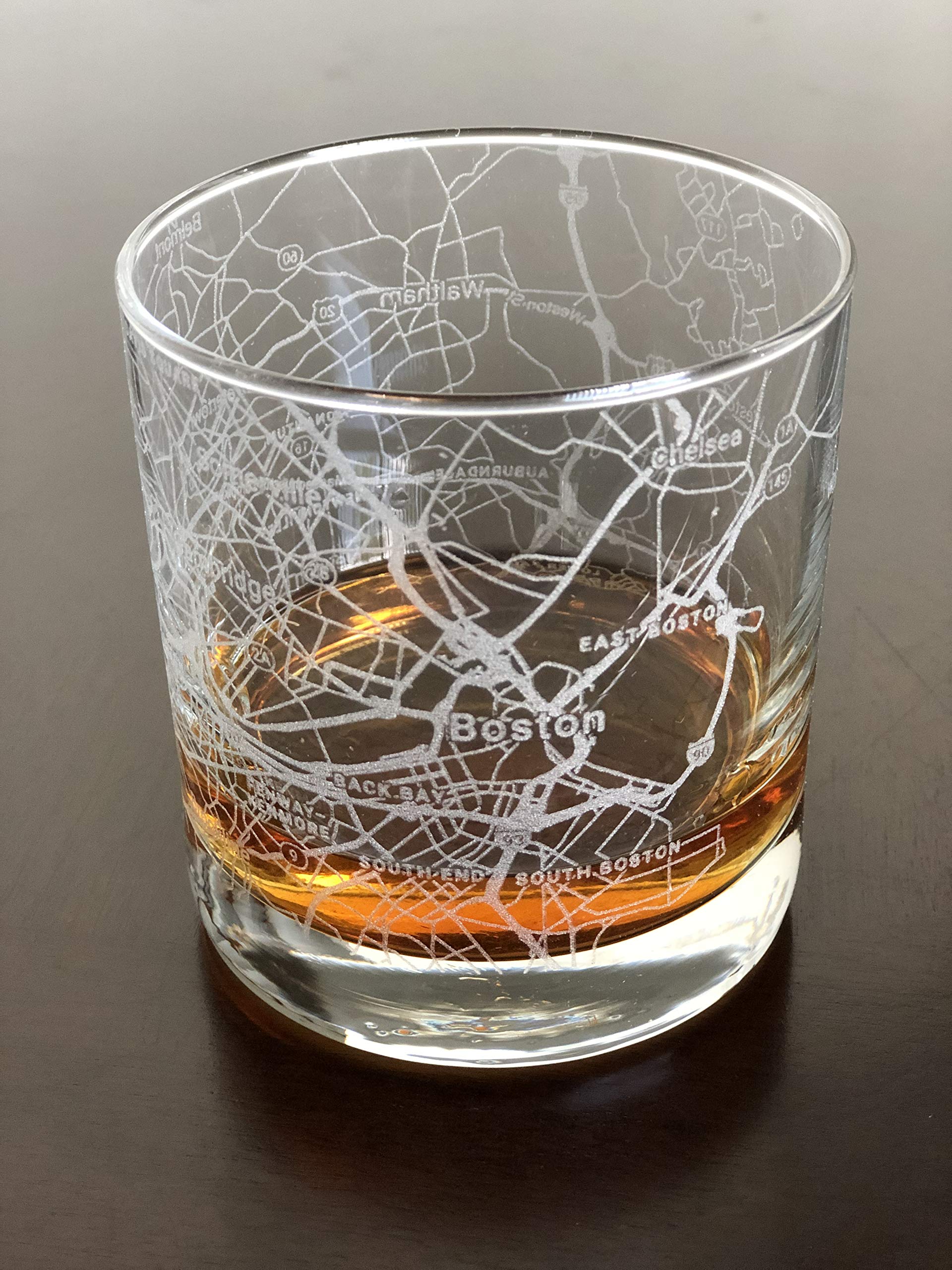 Rocks Whiskey Old Fashioned 11oz Glass Urban City Map Boston Massachusetts