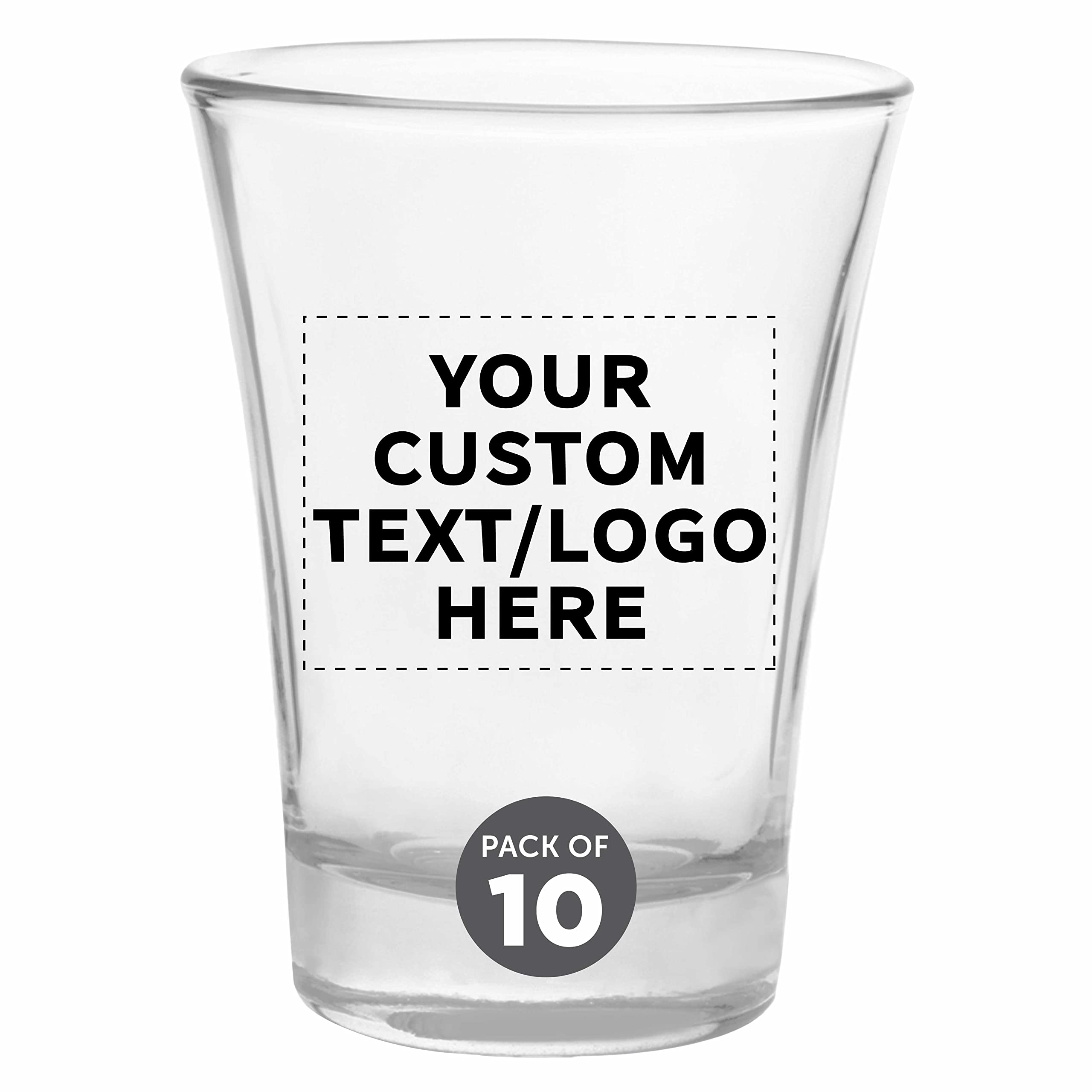 Custom Shot Glasses 2 oz. Set of 10, Personalized Bulk Pack - Great for Wedding, Party, Birthday, Gifts - Clear