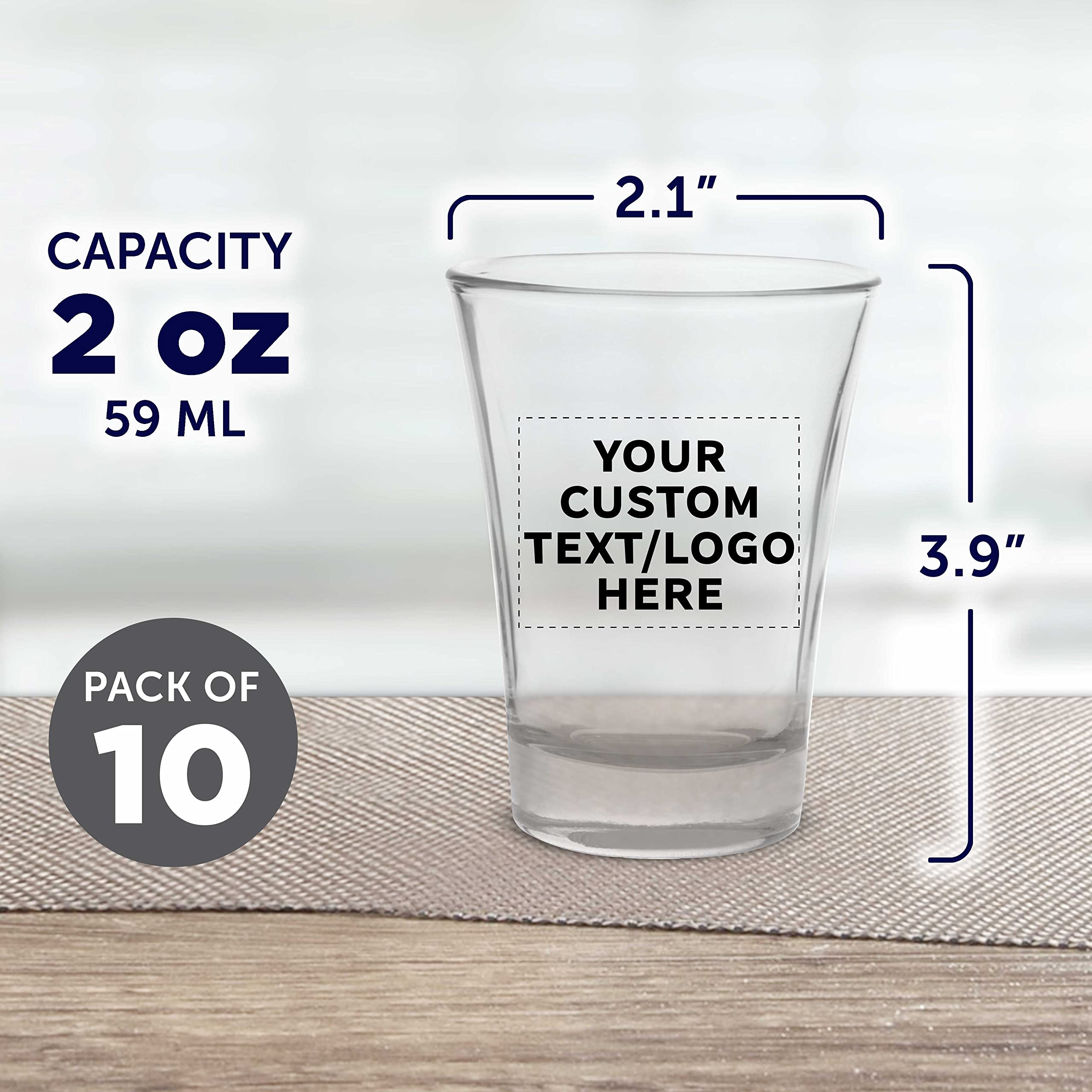 Custom Shot Glasses 2 oz. Set of 10, Personalized Bulk Pack - Great for Wedding, Party, Birthday, Gifts - Clear