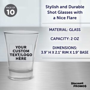 Custom Shot Glasses 2 oz. Set of 10, Personalized Bulk Pack - Great for Wedding, Party, Birthday, Gifts - Clear