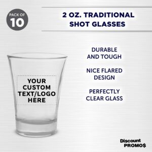 Custom Shot Glasses 2 oz. Set of 10, Personalized Bulk Pack - Great for Wedding, Party, Birthday, Gifts - Clear