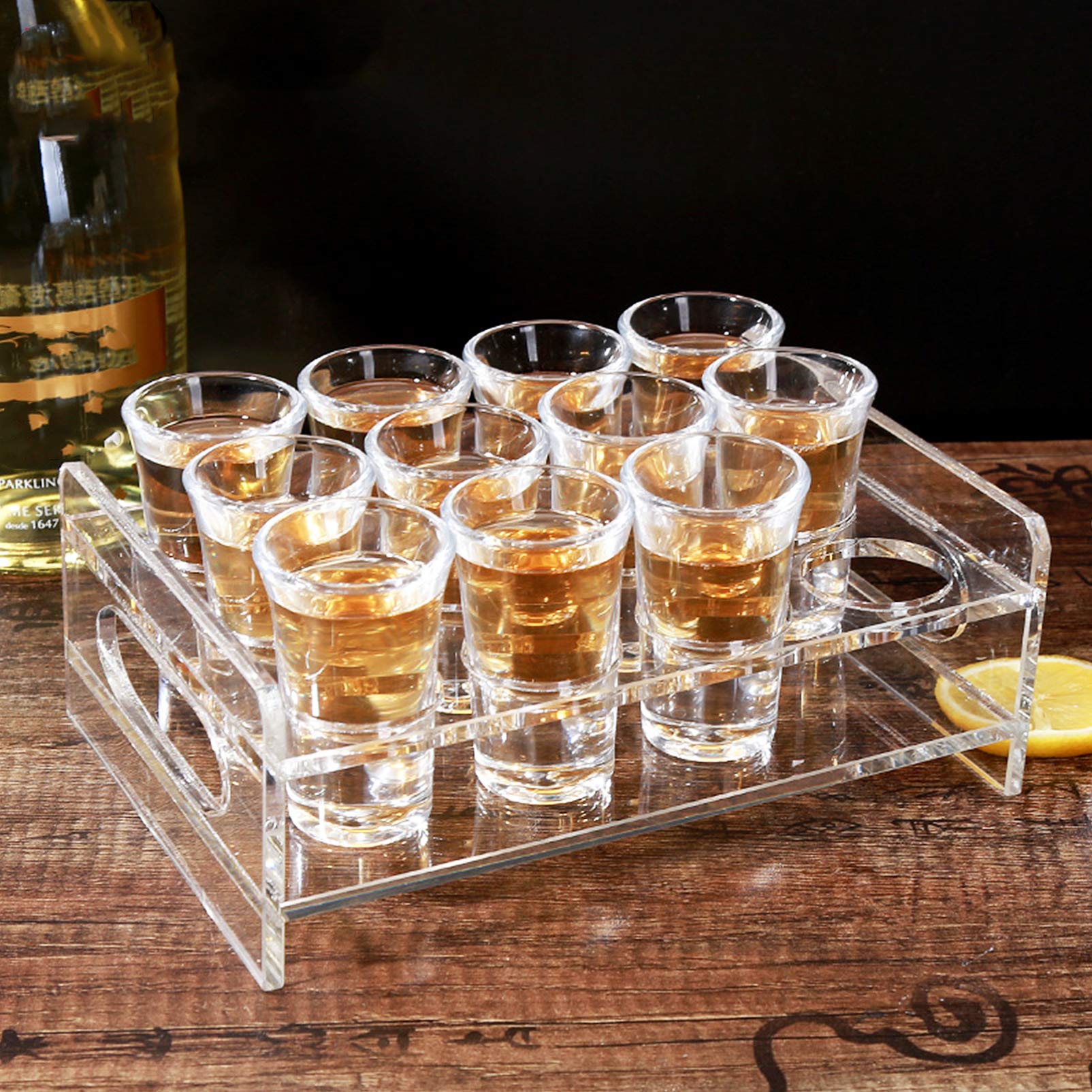 Beaupretty Shot Glasses Storage Organizer Acrylic Shot Glass Holder, Acrylic Shot Glass Stand/Rack/Display/Serving Tray for Bar,Pub,Party (3 Rows * 4 Hole Circle)