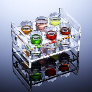 Beaupretty Shot Glasses Storage Organizer Acrylic Shot Glass Holder, Acrylic Shot Glass Stand/Rack/Display/Serving Tray for Bar,Pub,Party (3 Rows * 4 Hole Circle)