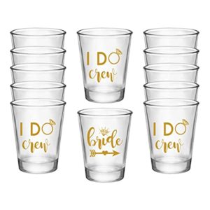 bride and i do crew bachelorette party shot glasses, set of 12, 11 gold i do crew and 1 gold bride shot glass, perfect bachelorette party decorations and brides maid gifts