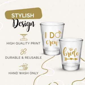 Bride and I Do Crew Bachelorette Party Shot Glasses, Set of 12, 11 Gold I Do Crew and 1 Gold Bride Shot Glass, Perfect Bachelorette Party Decorations and Brides Maid Gifts