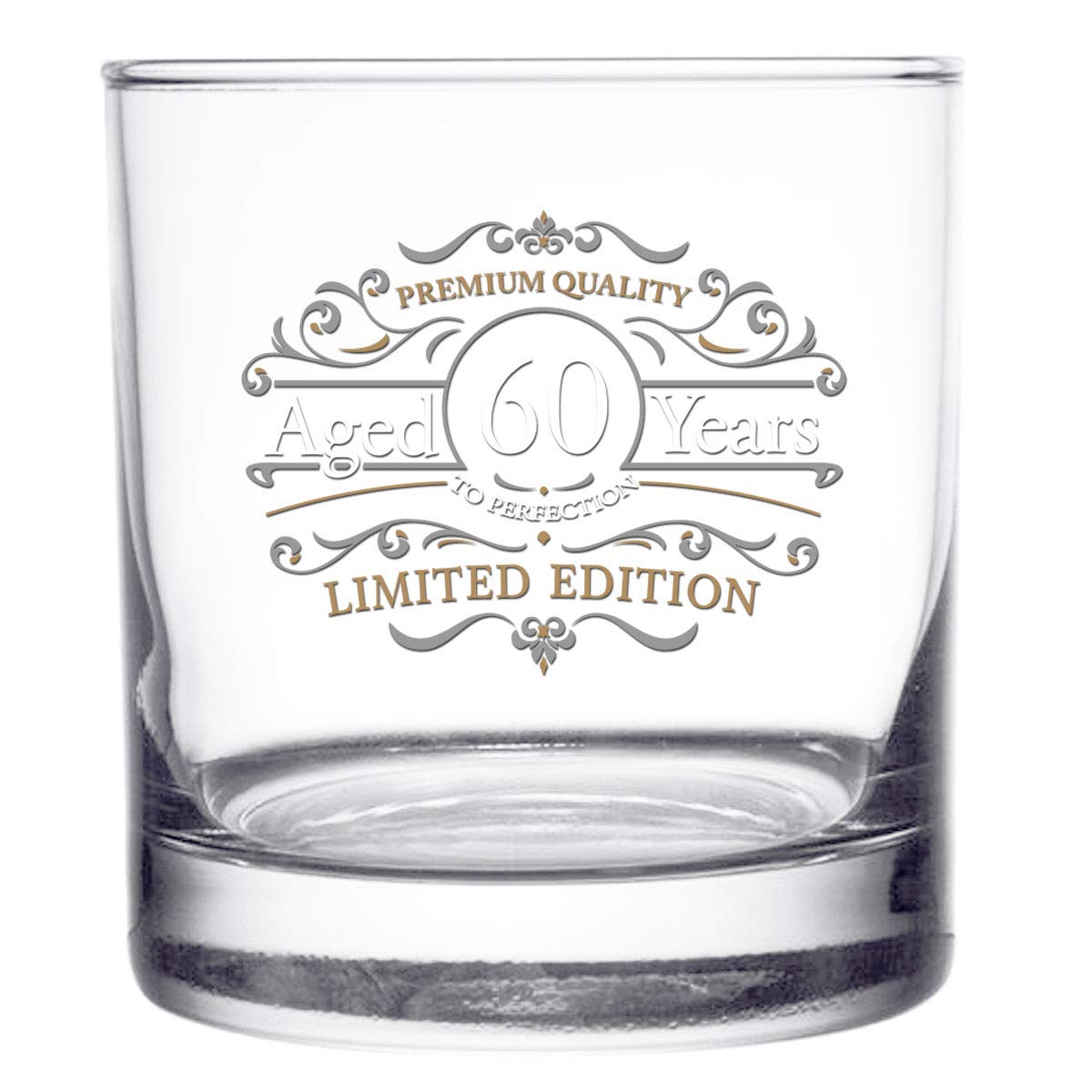 Vintage Edition Birthday Whiskey Scotch Glass (60th Anniversary) 11 oz- Vintage Happy Birthday Old Fashioned Whiskey Glasses for 60 Year Old- Classic Lowball Rocks Glass- Birthday, Reunion Gift