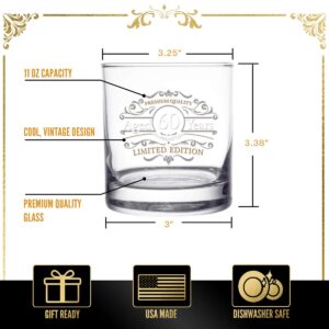 Vintage Edition Birthday Whiskey Scotch Glass (60th Anniversary) 11 oz- Vintage Happy Birthday Old Fashioned Whiskey Glasses for 60 Year Old- Classic Lowball Rocks Glass- Birthday, Reunion Gift