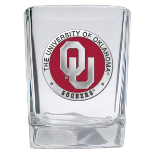 heritage pewter university of oklahoma square shot glass | hand-sculpted 1.5 ounce shot glass | intricately crafted metal pewter alma mater inlay