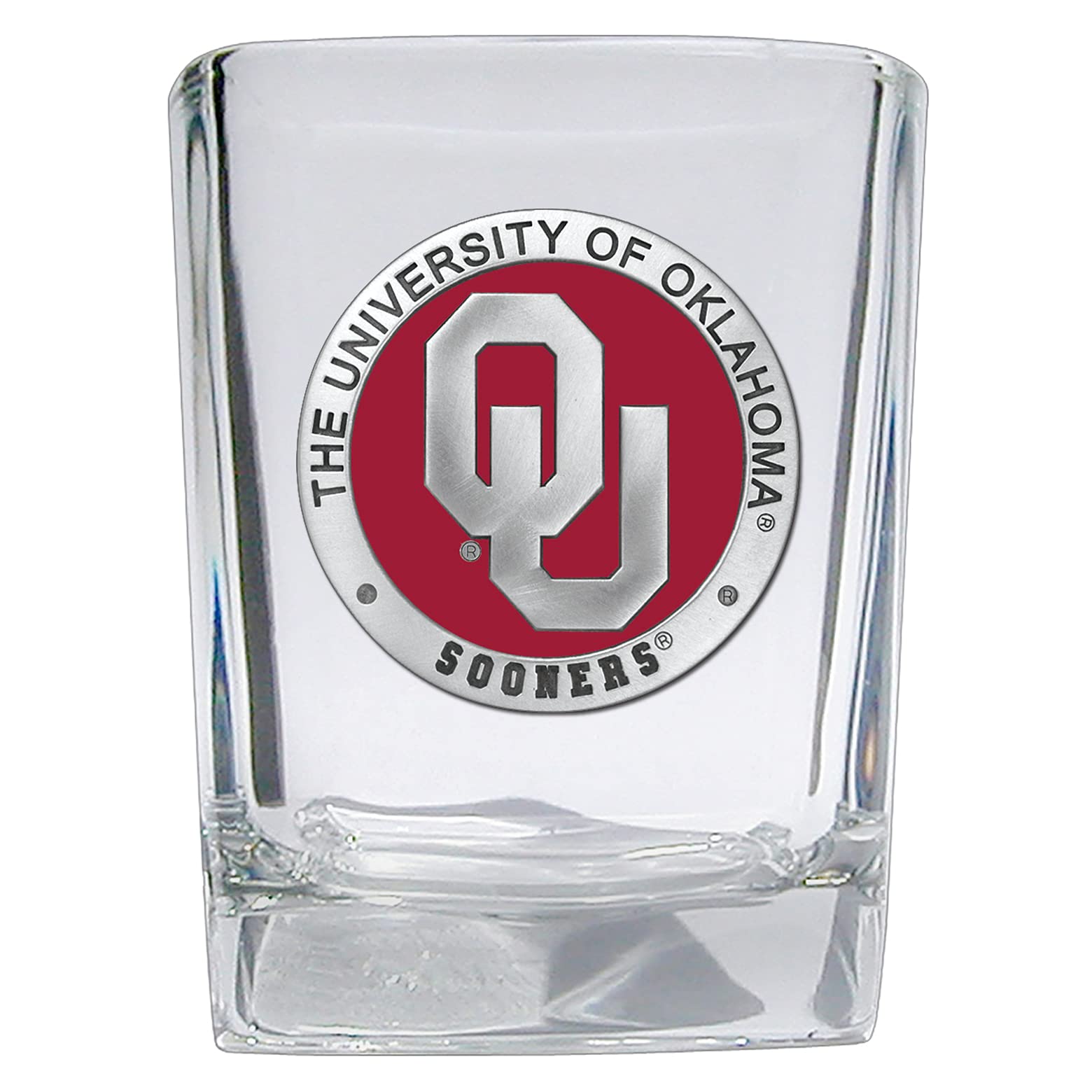 Heritage Pewter University of Oklahoma Square Shot Glass | Hand-Sculpted 1.5 Ounce Shot Glass | Intricately Crafted Metal Pewter Alma Mater Inlay