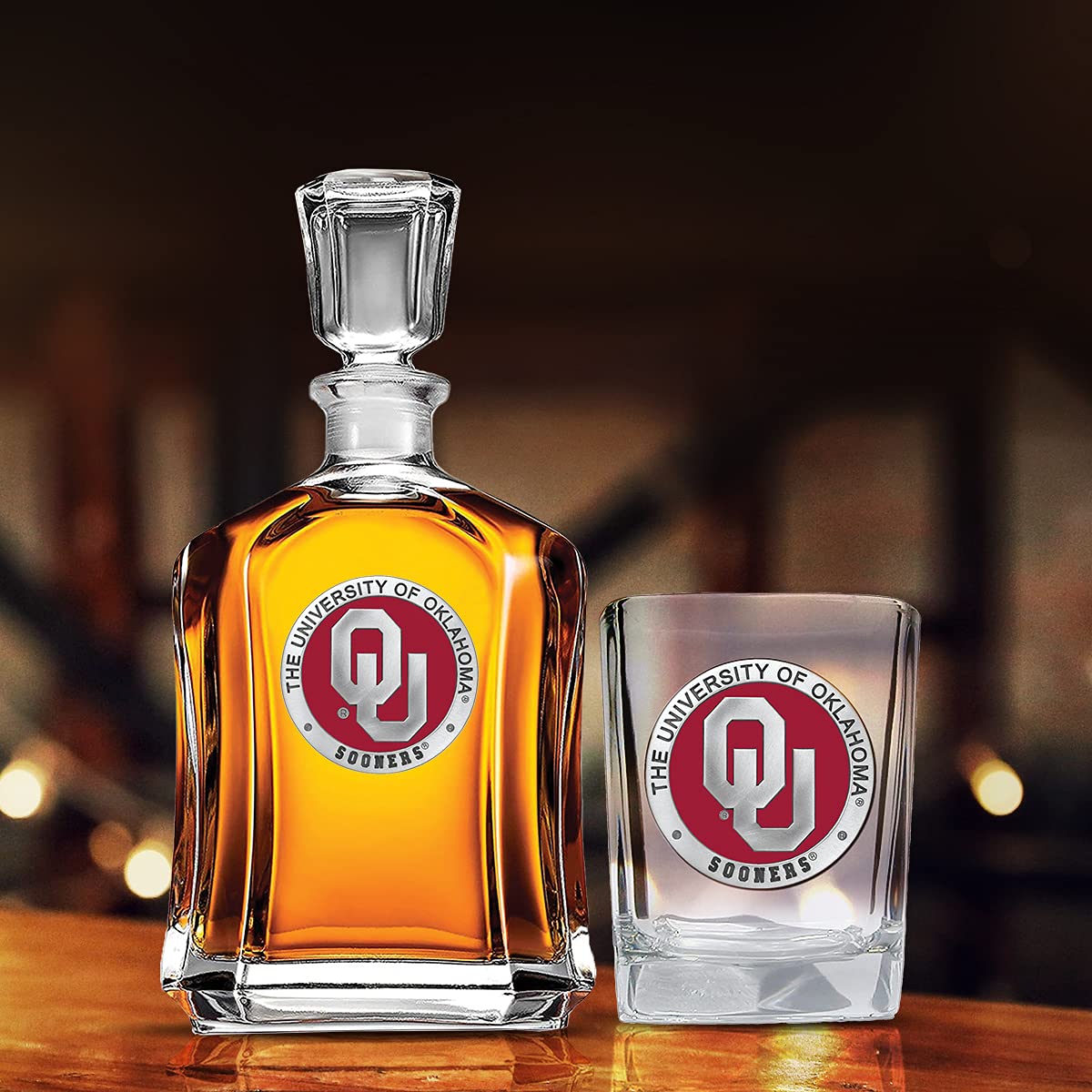 Heritage Pewter University of Oklahoma Square Shot Glass | Hand-Sculpted 1.5 Ounce Shot Glass | Intricately Crafted Metal Pewter Alma Mater Inlay