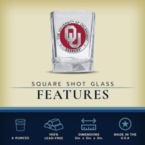 Heritage Pewter University of Oklahoma Square Shot Glass | Hand-Sculpted 1.5 Ounce Shot Glass | Intricately Crafted Metal Pewter Alma Mater Inlay