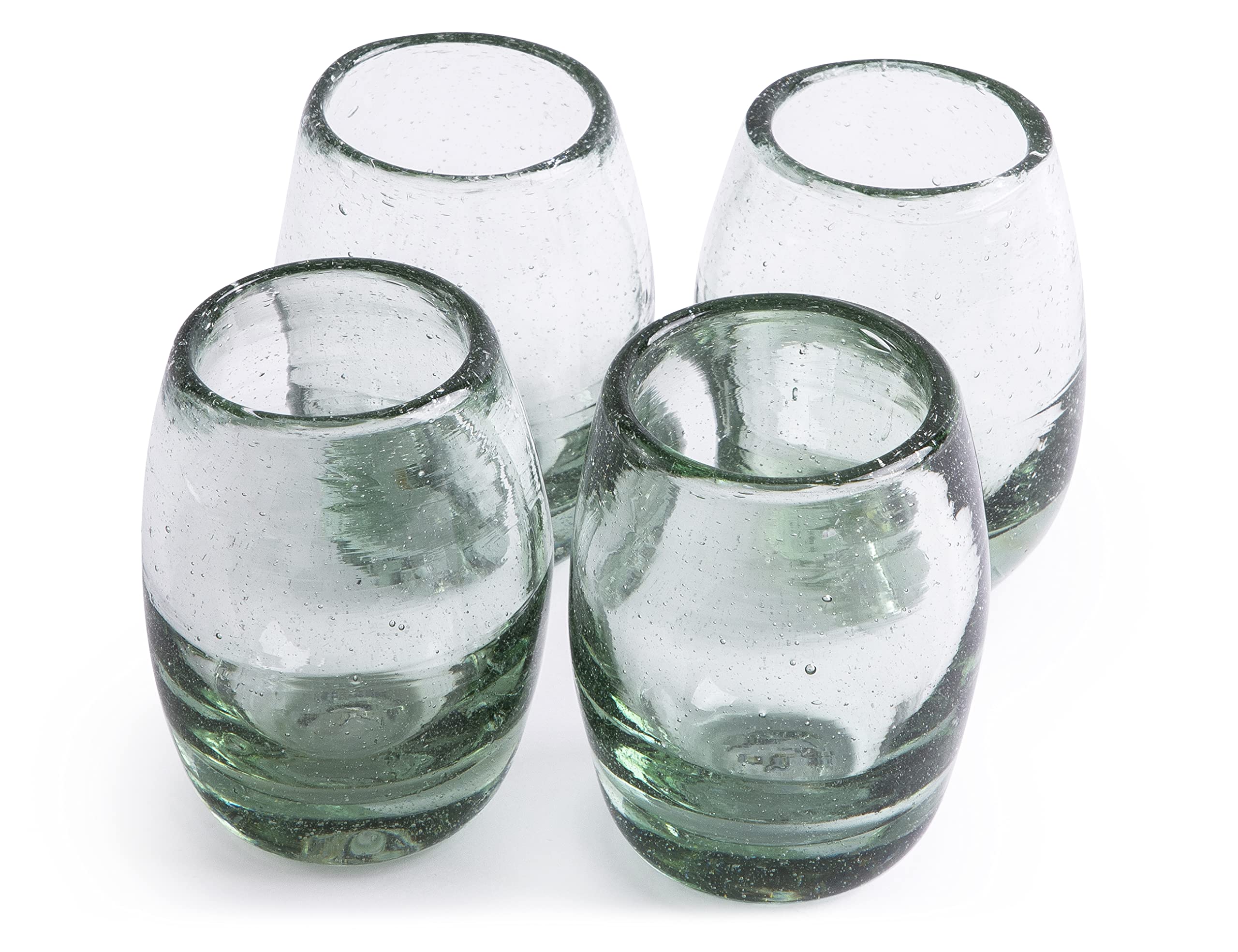 Handmade con Amor - 2 oz Hand Blown Mexican Tequila Shot Glasses - Set of 4, 2 fl oz each, Clear