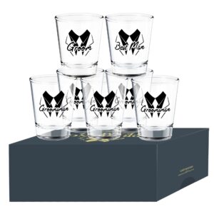 lady & home set of 7 groomsmen shot glasses,groom and groomsman shot glasses for bachelor party decorations and favors,groomsmen gifts,wedding shot glasses-1.75oz (squiggle)
