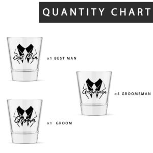 LADY & HOME Set of 7 Groomsmen Shot Glasses,Groom and Groomsman Shot Glasses for Bachelor Party Decorations and Favors,Groomsmen Gifts,Wedding Shot Glasses-1.75oz (Squiggle)