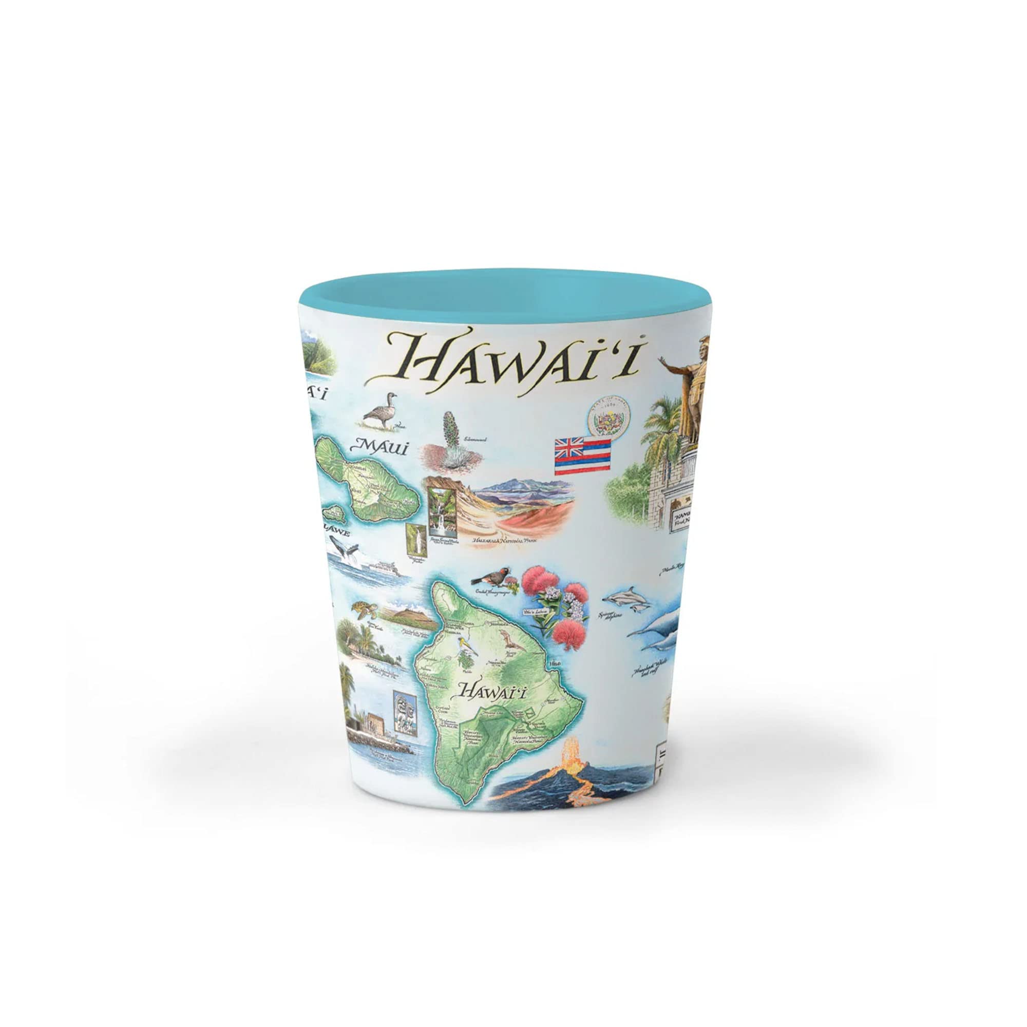 Xplorer Maps Hawai'i State Map Ceramic Shot Glass, BPA-Free - For Office, Home, Gift, Party - Durable and holds 1.5 oz Liquid - Blue