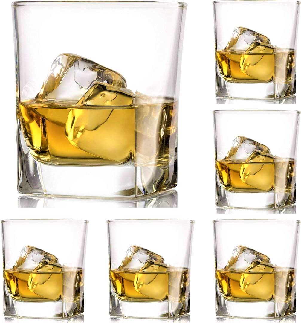 First to act tactical Crystal Whiskey Glasses Set of 6 Large Lead-Free Crystal Glass Tasting Cups Scotch Glasses Tumblers for Drinking Irish Whisky Bourbon Tequila (Square Tumbler, 6 * 9.1oz)