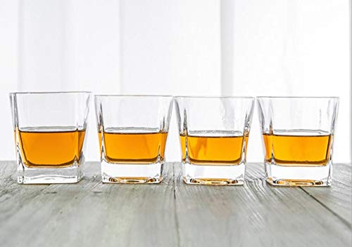 First to act tactical Crystal Whiskey Glasses Set of 6 Large Lead-Free Crystal Glass Tasting Cups Scotch Glasses Tumblers for Drinking Irish Whisky Bourbon Tequila (Square Tumbler, 6 * 9.1oz)