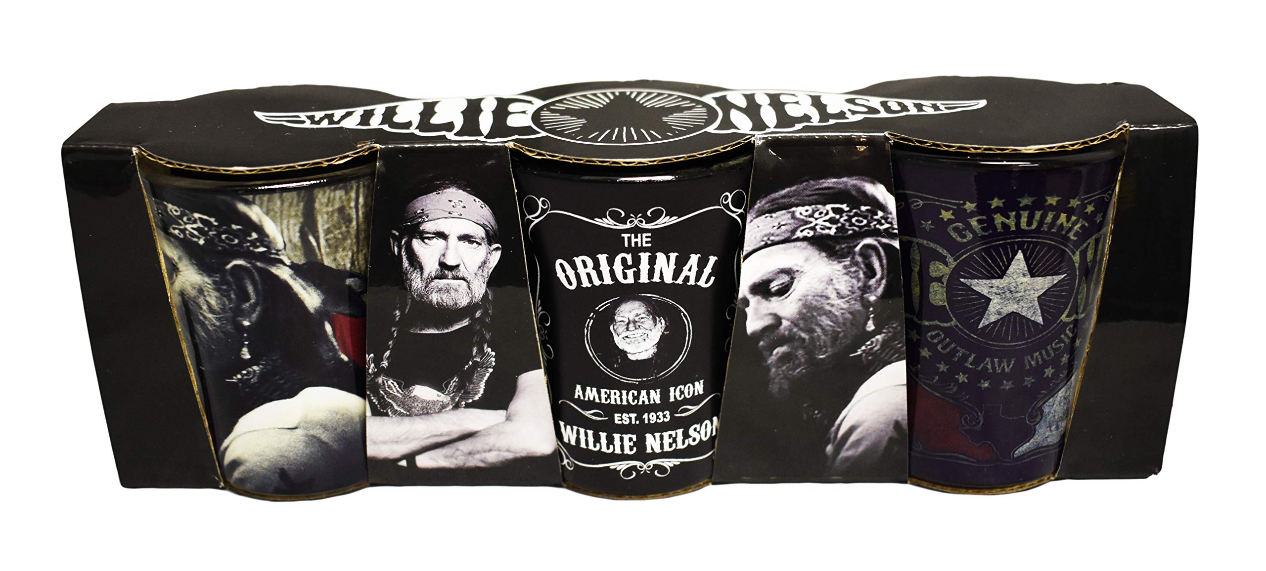 Willie Nelson Shot Glasses - Set of 3 - Black & White and Always